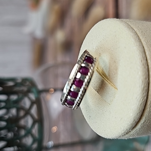 GENUINE RUBY RED BRAIDED STERLING SILVER CHANEL SET BAND - Picture 2 of 15